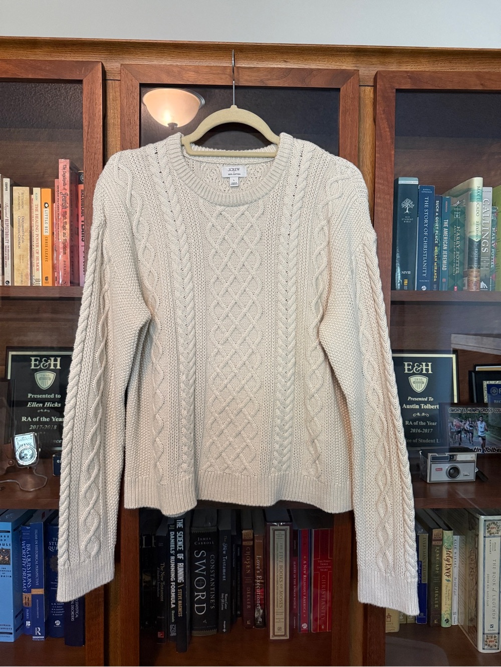 J. Crew Ivory Cable-Knit 100% Cotton Crewneck Sweater